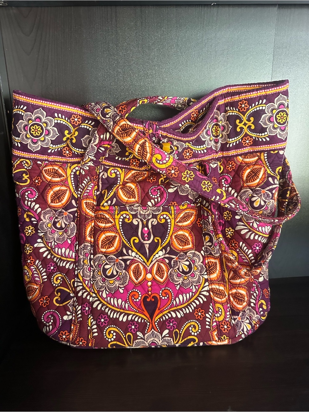 Vera Bradley Quilted Floral Tote Bag in Plum and Orange